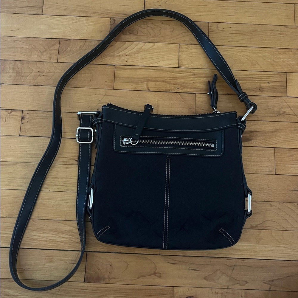 Nine West Black Hobo Crossbody Bag with White Stitching